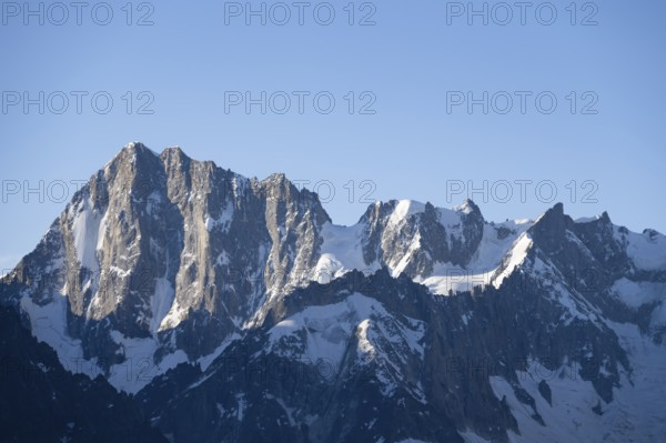 Morning atmosphere, mountain landscape at sunrise, Grandes Jorasses mountain peak, Mont Blanc massif, Chamonix-Mont-Blanc, Haute-Savoie, France, Europe