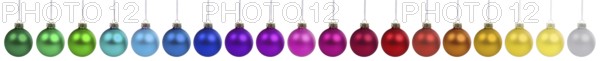 Christmas colourful Christmas baubles Christmas decoration baubles decoration in a row freestanding in Stuttgart, Germany, Europe