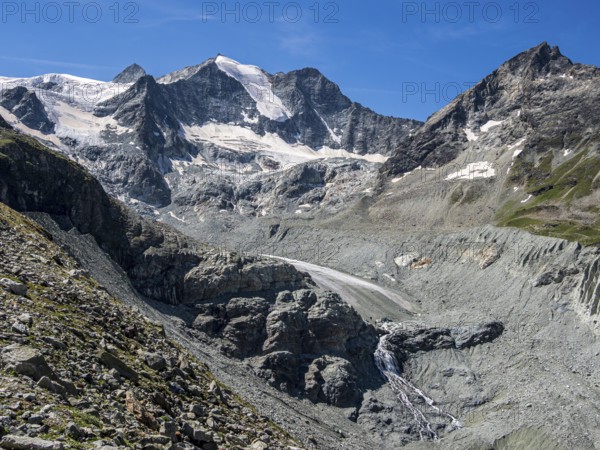Glacier tongue of the retreating Moiry glacier, glacier moraine, Valais, Switzerland, Europe