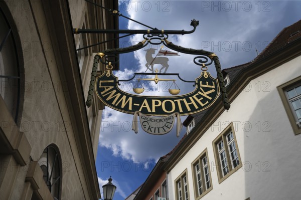 Nose sign of the Lamm Pharmacy, Kitzingen, Lower Franconia, Bavaria, Germany, Europe