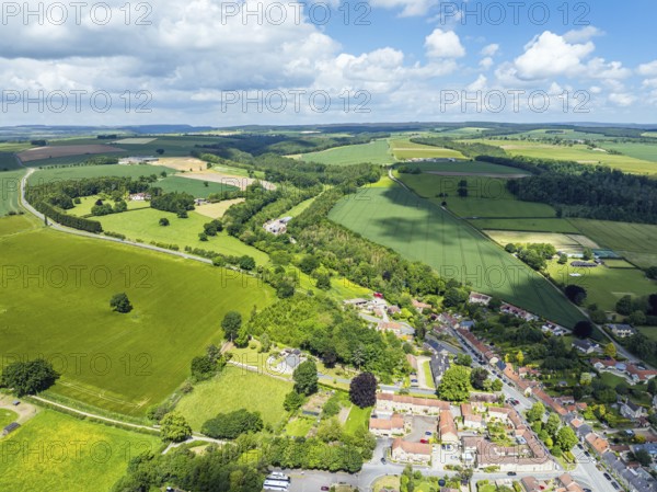 Helmsley Village from a drone, North York Moors National Park, North Yorkshire, UK