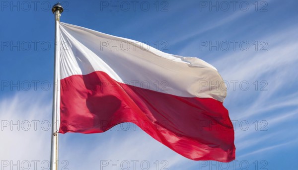 Flags, the national flag of Poland flutters in the wind