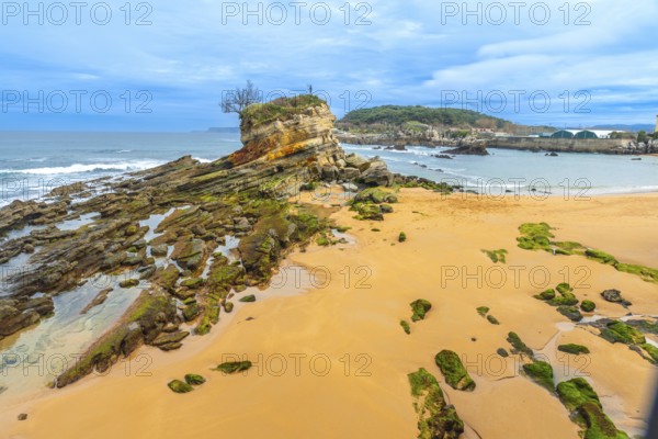Monument to Neptune Child (Ramon Muriedas) on Camello beach in Santander, Cantabria, Spain, Europe