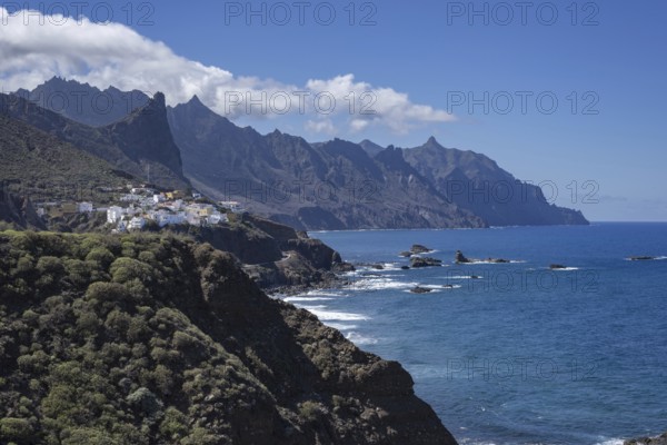 The village of Taganana, Tagana Valley, Barranco de la Iglesia, Anaga Mountains, Las Montanas de Anaga, Tenerife, Canary Islands, Spain, Europe