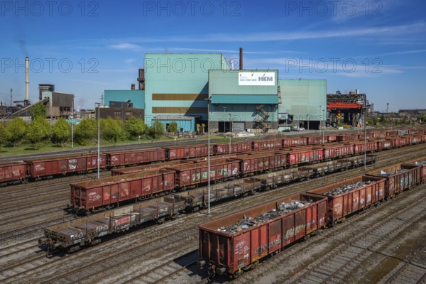 Duisburg, Ruhr area, North Rhine-Westphalia, Germany - HKM Hüttenwerk Krupp Mannesmann in Duisburg- Hüttenheim. Steel manufacturer Thyssen-Krupp Steel decides to separate from HKM. HKM operates two blast furnaces and a coking plant, is 50 per cent owned by Thyssen-Krupp's steel division, 30 per cent by Germany's second largest steel group Salzgitter and 20 per cent by the French tube manufacturer Vallourec. HKM supplies pre-material from slab and round continuous casting to the shareholders thyssenkrupp Steel Europe AG, Salzgitter Mannesmann GmbH and Vallourec Tubes S.A.S., which use it to manufacture finished products of all kinds in their processing plants