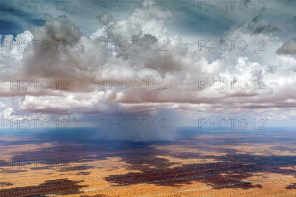 Aerial photo, Namibia, Africa, Kalahari, landscape, clouds, cumulus, rain, shower, rain shower, Africa