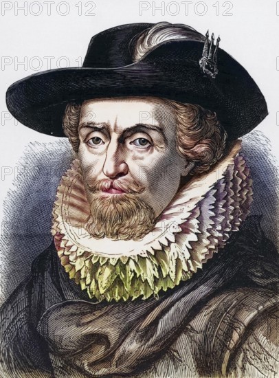 James VI of Scotland from 1567 and James I of England and Ireland from 1603 (1566-1625), son of Mary Queen of Scots, was the first Stuart monarch of the United Kingdom, Historic, digitally restored reproduction from a 19th century master, Record date not stated