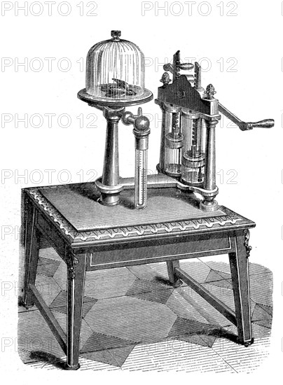 Two-stage air pump from 1870, historical, digital reproduction of an original from the 19th century