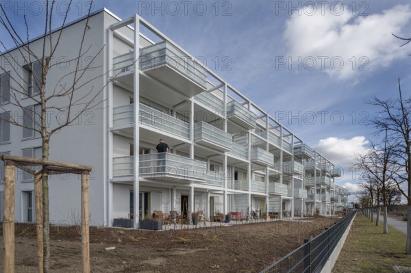 Modern residential buildings in the new Hubland residential area, built on the site of the former American Leighton Barracks, Würzburg, Lower Franconia, Bavaria, Germany, Europe