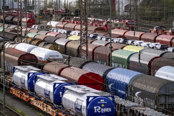 The Hagen-Vorhalle marshalling yard, one of the 9 largest in Germany, is located on the Wuppertal-Dortmund railway line and has 40 directional tracks on which goods trains are assembled, North Rhine-Westphalia, Germany, Europe