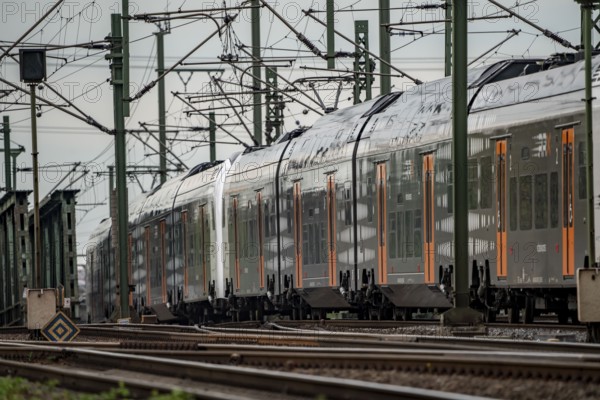 Railway line in Oberhausen, regional transport, RRX train, Rhine-Ruhr Express, RE5 on the journey to Wesel, North Rhine-Westphalia, Germany, Europe