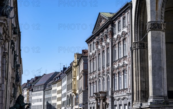 Preysing Palace and historic houses in Residenzstraße, Old Town, Munich, Upper Bavaria, Bavaria, Germany, Europe