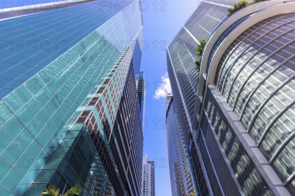 Miami downtown financial skyline and business shopping center near Biscayne bay and South beach