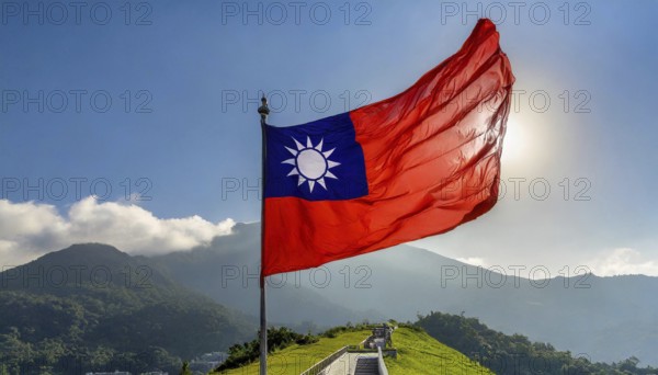 The flag of Taiwan flutters in the wind