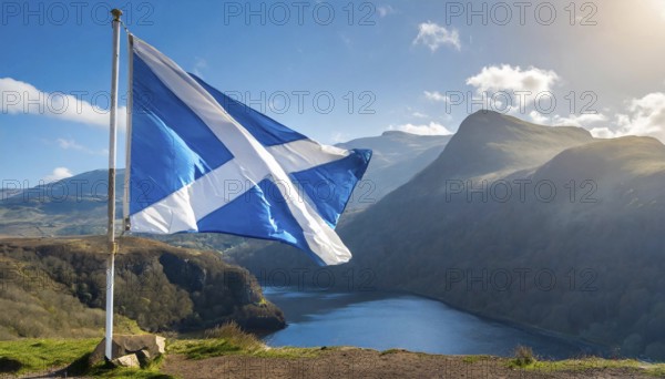 The flag of Scotland flutters in the wind