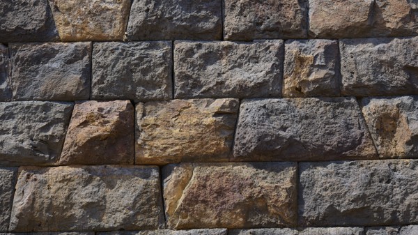 Close-up of the stones of an ancient ruined wall with visible structure and texture, Palaiokastro, ancient fortress, 3rd and 4th century BC, above Mandraki, Nisyros, Dodecanese, Greek Islands, Greece, Europe