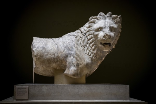 Marble statue, lion from the Mausoleum of Halicarnassus, one of the seven wonders of the world, today Bodrum, Turkey, British Museum, London, London region, England, Great Britain, Asia