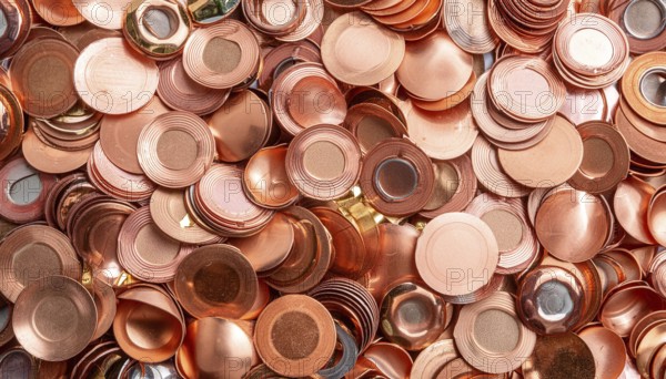 Material, metal, copper, a large quantity of metal discs made of copper, production residues for recycling