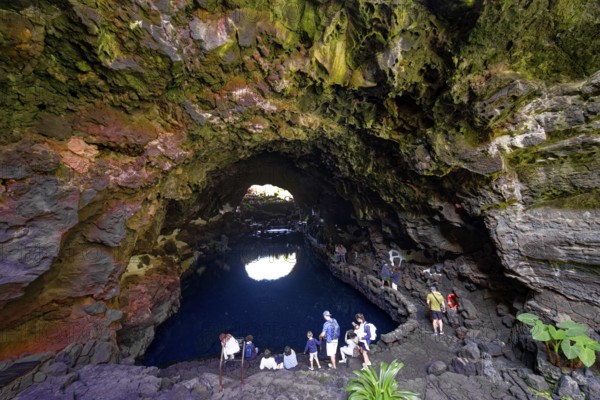 Lava tunnel, Jameos del Agua art and cultural site, designed by artist César Manrique, Lanzarote, Canary Islands, Canary Islands, Spain, Europe