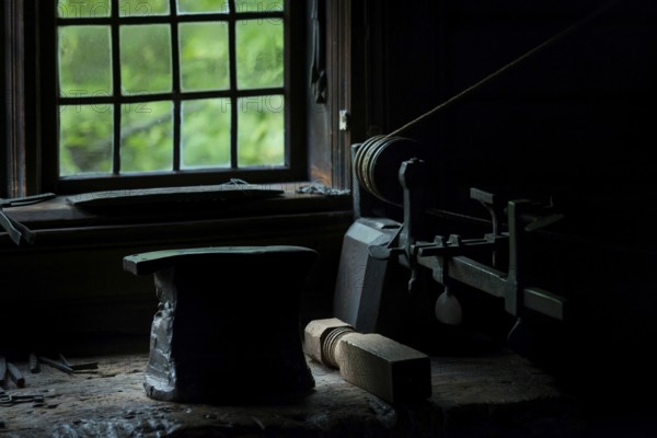 Old workbench in a shed, workbench, craft, old, traditional, tradition, traditional, workshop, old, carpentry, woodworking, cottage, shed, window, backlight, swede