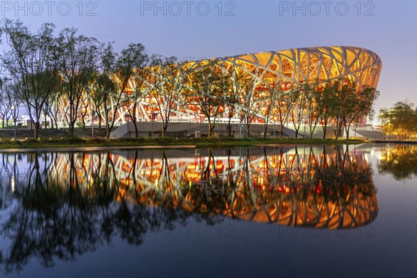 Olympic Stadium Bird's Nest Beijing Olympic Stadium modern architecture in Beijing, China, Asia