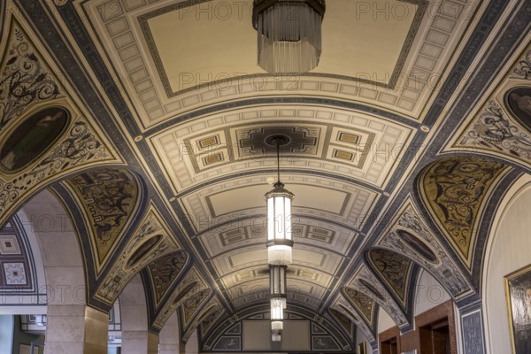 Ceiling vault of the Wandelhalle, interior design of the town hall in Chemnitz, Saxony, Germany, Europe