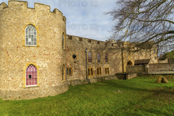 Historic walls of Taunton castle, Taunton, Somerset, England, UK
