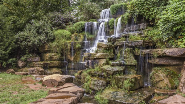 Cold Water Falls, the largest man-made natural stone waterfall, at Spring Park in Tuscumbia, Alabama, USA, North America