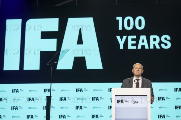 Olaf Scholz, Chancellor of the Federal Republic of Germany (SPD) speaks at the opening gala for 100 years of IFA in the CityCube, Berlin, 05/09/2024