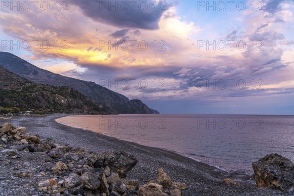 Sunset on the beach of Sougia in the south of Crete, Greece, Europe