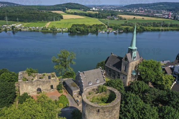 Wetter an der Ruhr, North Rhine-Westphalia, Germany - Town view of Wetter an der Ruhr with Wetter Castle on Lake Harkort