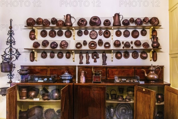Baking moulds, kitchen, Civico Museo Sartorio with original 19th century living rooms of the family and museum gallery, Trieste, harbour town on the Adriatic, Friuli, Italy, Trieste, Friuli, Italy, Europe