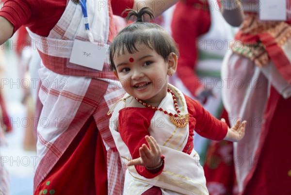 Children participate in a Bihu dance workshop, ahead of Rongali Bihu festival, in Guwahati, Assam, India on 6 April 2024. Bihu dance is a traditional dance form from the state of Assam, associated with the Bihu festival, which marks the beginning of the Assamese New Year