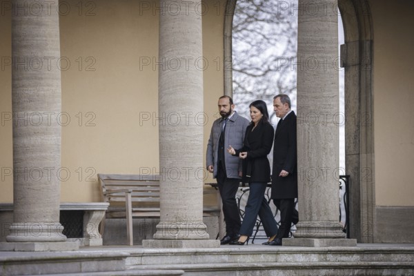 Trilateral meeting at Villa Borsig between Germany, Armenia and Azerbaijan. Annalena Bärbock (Alliance 90/The Greens), Federal Foreign Minister, meets the Foreign Minister of the Republic of Azerbaijan, Jeyhun Bayramov, and the Foreign Minister of the Republic of Armenia, Ararat Mirzoyan, at the Federal Foreign Office Guest House on Lake Tegel. Berlin, 28.02.2024. Photographed on behalf of the Federal Foreign Office