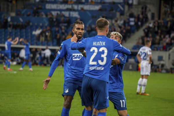 Football UEFA Europa League, 2024/25 season, matchday 2: TSG Hoffenheim v Dynamo Kiev. Picture: Cheers after the 2:0 for Hoffenheim by double goal scorer Adam Hlozek