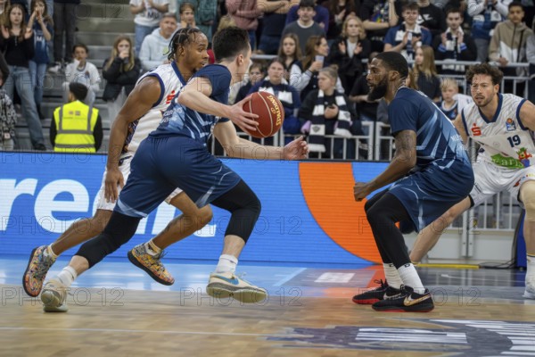 16.03.2024, easy Credit BBL, German Basketball League, Matchday 24) : Game scene MLP Academics Heidelberg against Rostock Seawolves (final score 88:86) . Player on the ball: Justin Jaworski (25, Academics Heidelberg)