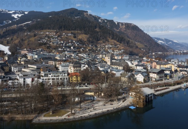 Drone shot, city view, Zell am See, Zeller See, Pinzgau, Land Salzburg, Austria, Europe