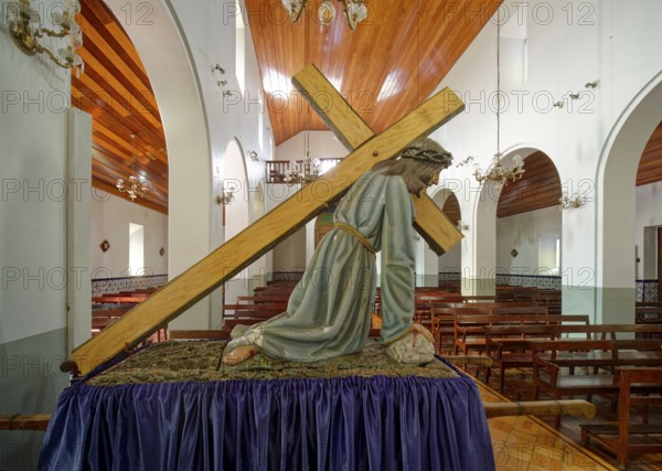 Christ figure, Christ carrying the cross, Church of Santa Maria Madalena, interior view, Porto Moniz, Madeira, Portugal, Europe