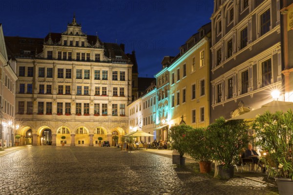 New town hall at Untermarkt by night, Görlitz, Saxony, Germany, Europe