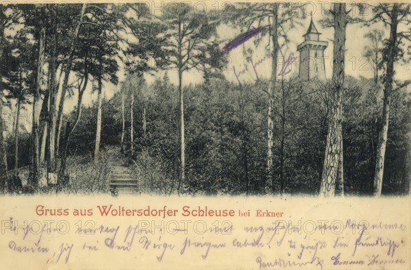 Historical postcard, picture postcard, Woltersdorfer Schleuse near Erkner, Brandenburg, Germany, digitally enhanced reproduction of an original from around 1900, picture postcard, Europe