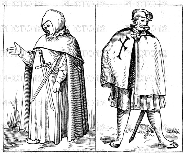 Aldermen of a barony. The Freigraf was enfeoffed with the Freigrafschaft by the king or in his name and exercised jurisdiction there on behalf of his feudal lord as chairman of the Freigerichte, illustration from 1880, historical, digital reproduction of an original from the 19th century