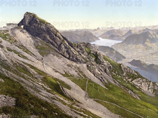 View towards Glarnisch, Pilatus, Switzerland, Historical, digitally restored reproduction from a 19th century original, Record date not stated, Europe
