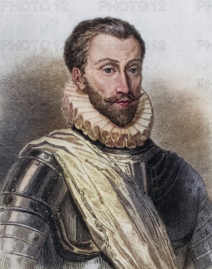 Francois de la Noue, 1531-1591. Huguenot caption in the French wars of religion, 1562-1598. Photo-etching from portrait in the gallery of Versailles. From the book Lady Jackson's Work, 1899, Historic, digitally restored reproduction from a 19th century original, Record date not stated