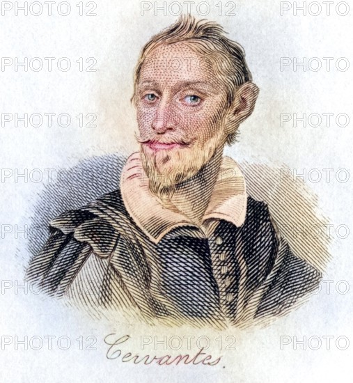Iguel Saavedra de Cervantes, 1547-1616, Spanish writer, Historical, digitally restored reproduction from a 19th century original, Record date not stated