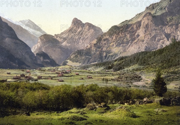 Kandersteg village, Bernese Oberland, Switzerland, Historic, digitally restored reproduction from a 19th century original, Record date not stated, Kandersteg village, Bernese Oberland, Switzerland, Historic, digitally restored reproduction from a 19th century original, Record date not stated, Europe