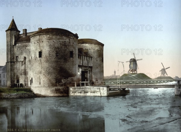 Kruispoort, city gate in, Bruges, Belgium, ca 1895, Historical, digitally restored reproduction from a 19th century original, Record date not stated, Europe
