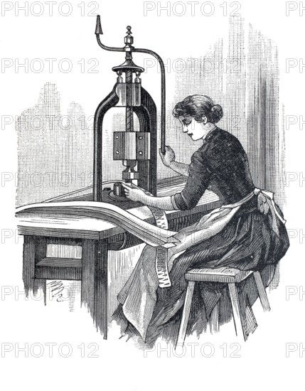 Exhibition on accident prevention in Berlin in 1889, fabrication of steel springs, digital reproduction of an original from the 19th century, historical