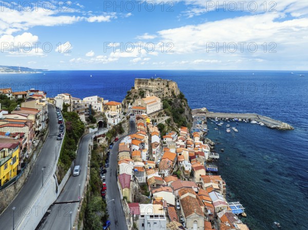 Scilla from a drone, Calabria, Italy, Europe