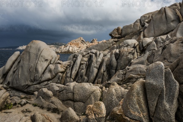 Bizarre and huge granite rocks by the sea, Capo Testa, near Santa Teresa di Gallura, Sardinia, Italy, Europe