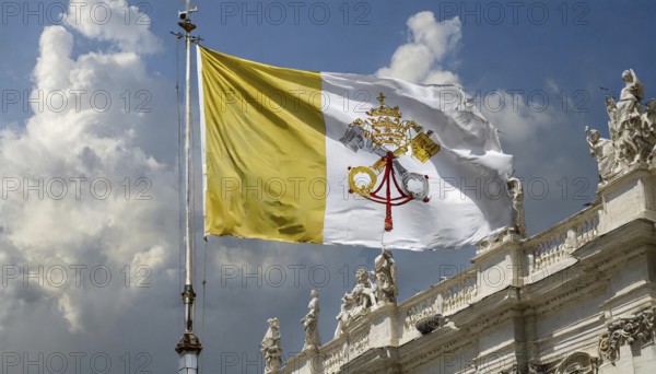 Flags, the national flag of the Vatican, Vatican State fluttering in the wind